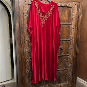Vintage 90s Anthony Original Hollywood Elegant Red Embroidered Kaftan XL 1X